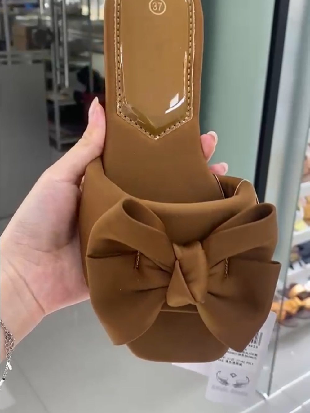 Women's Tan Bow Slide Mules